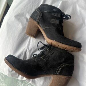 Clarks Black Suede Heeled Boots